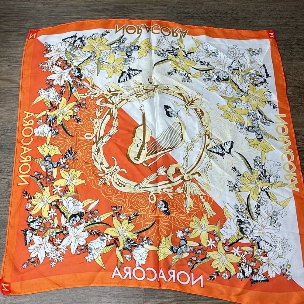 NoraCora Women’s White Orange Silk Scarf - Picture 7 of 7